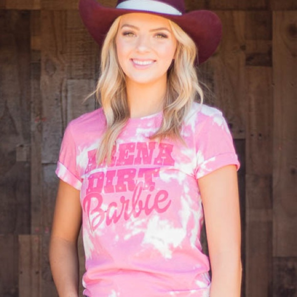 Pink tie dye “Arena Dirt Barbie” tee